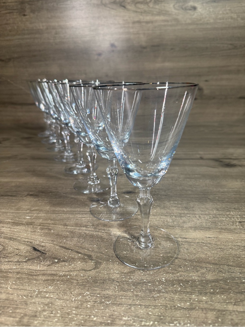 Fostoria Engagement Platinum Rim Crystal Water Goblets 7” Stem 6092 Set of 8